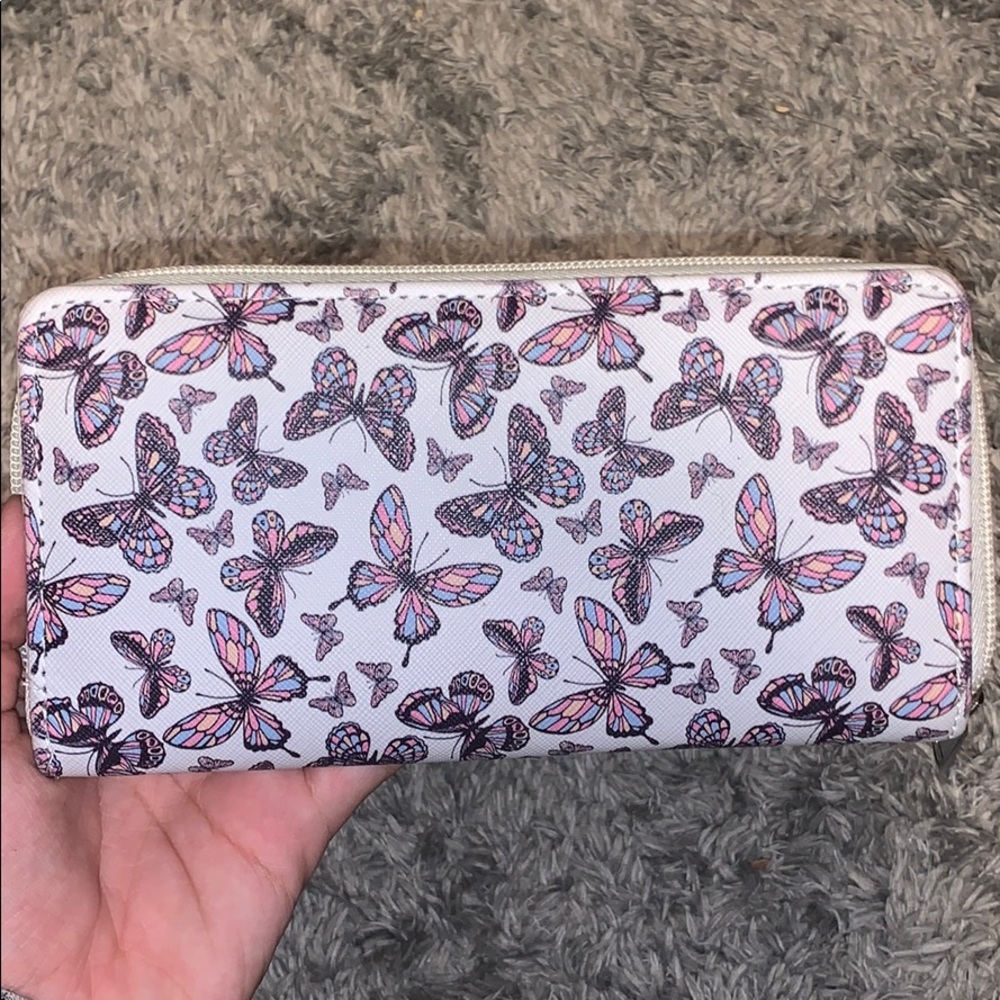 multi colored butterfly zipper wallet